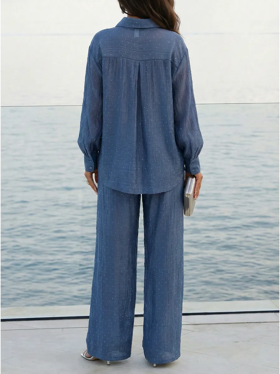 Синий костюм брючный летний