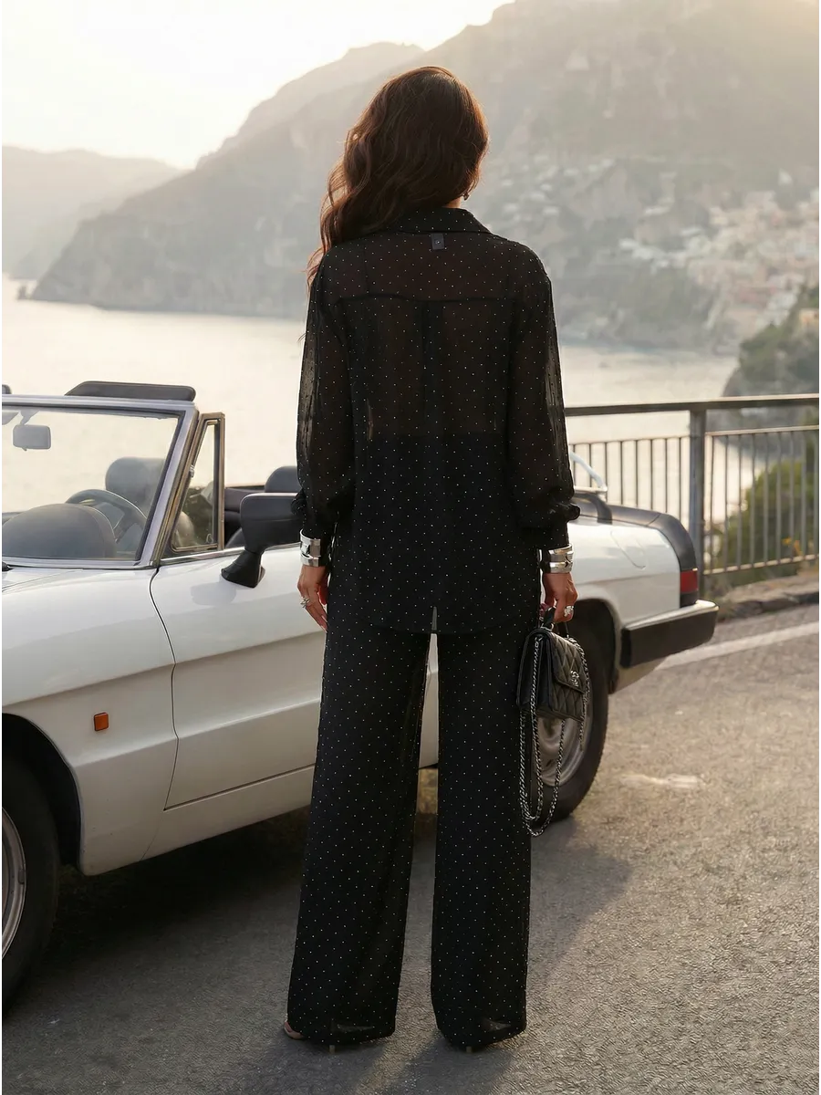 Черный костюм брючный летний