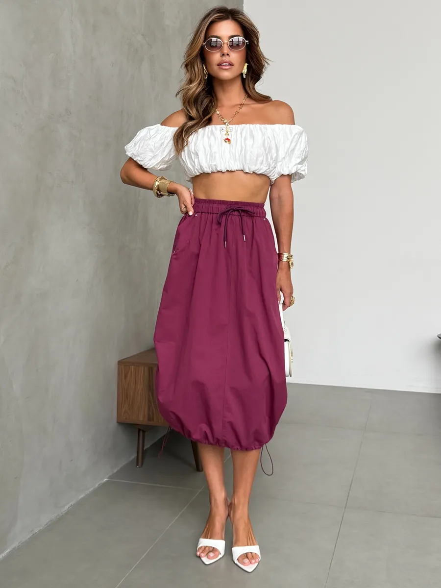 Бордовая длинная летняя юбка миди