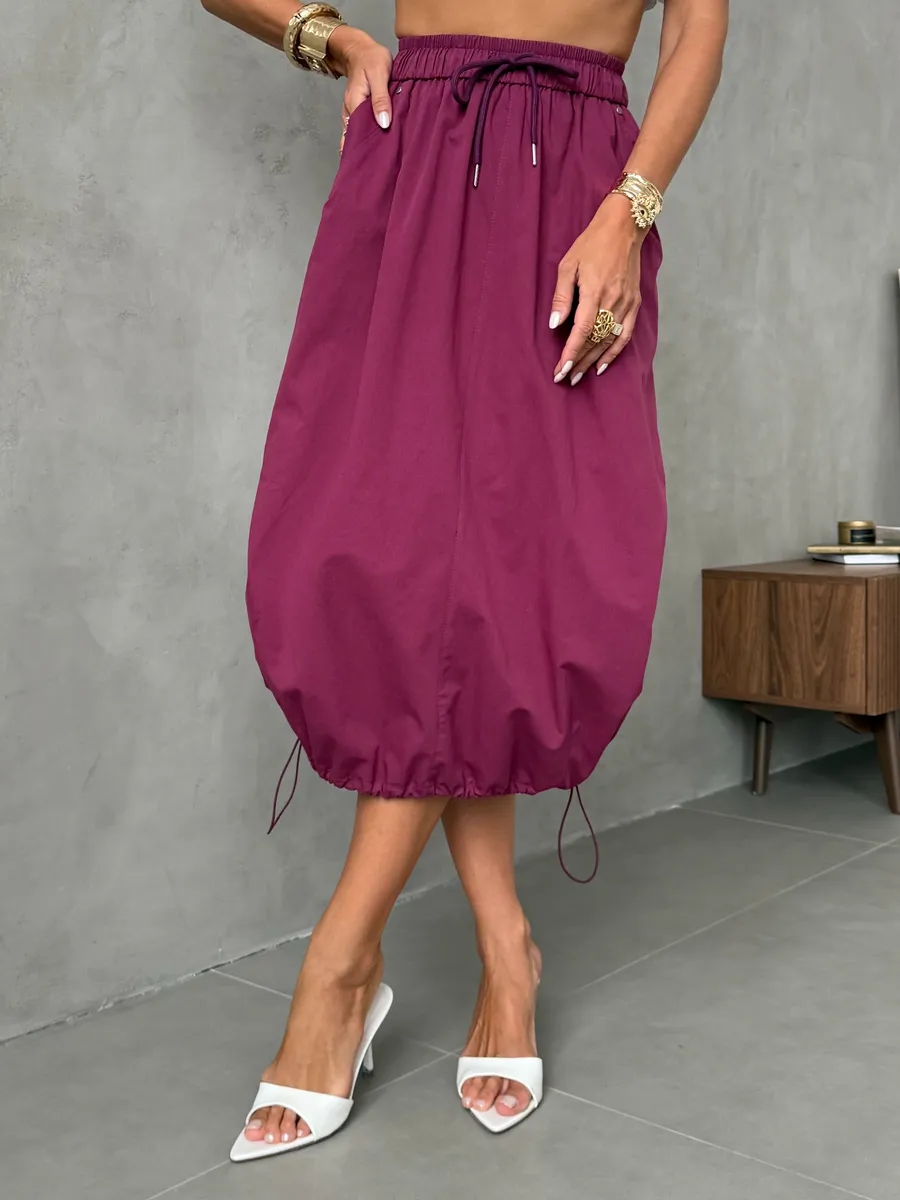 Бордовая длинная летняя юбка миди