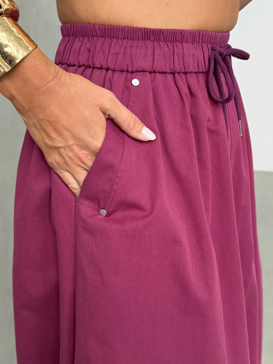 Бордовая длинная летняя юбка миди