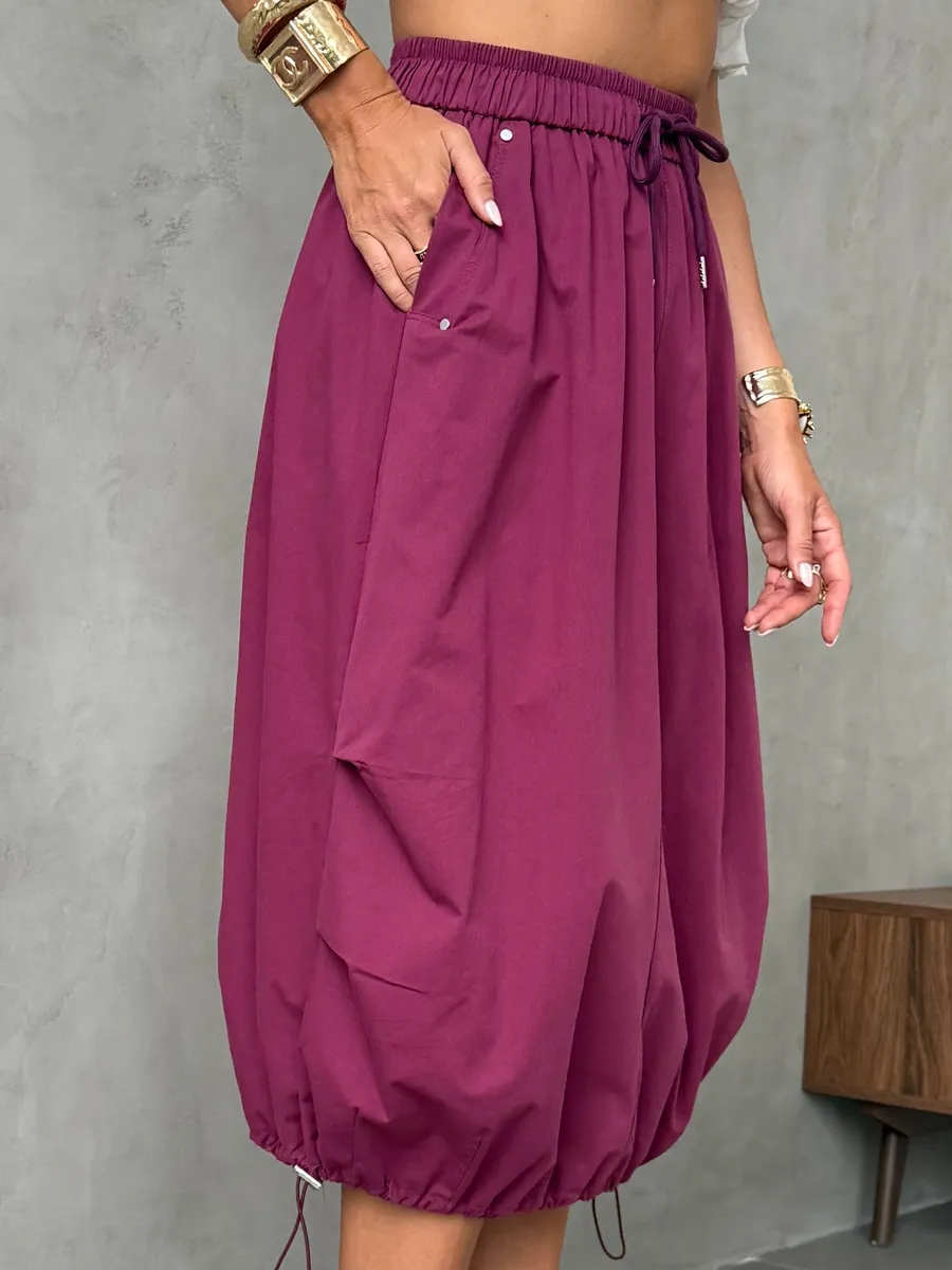 Бордовая длинная летняя юбка миди