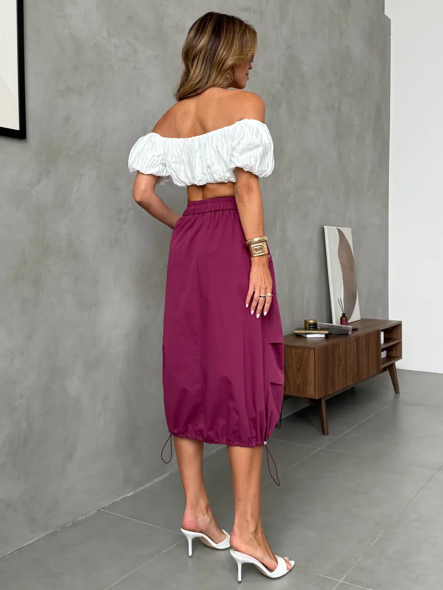 Бордовая длинная летняя юбка миди