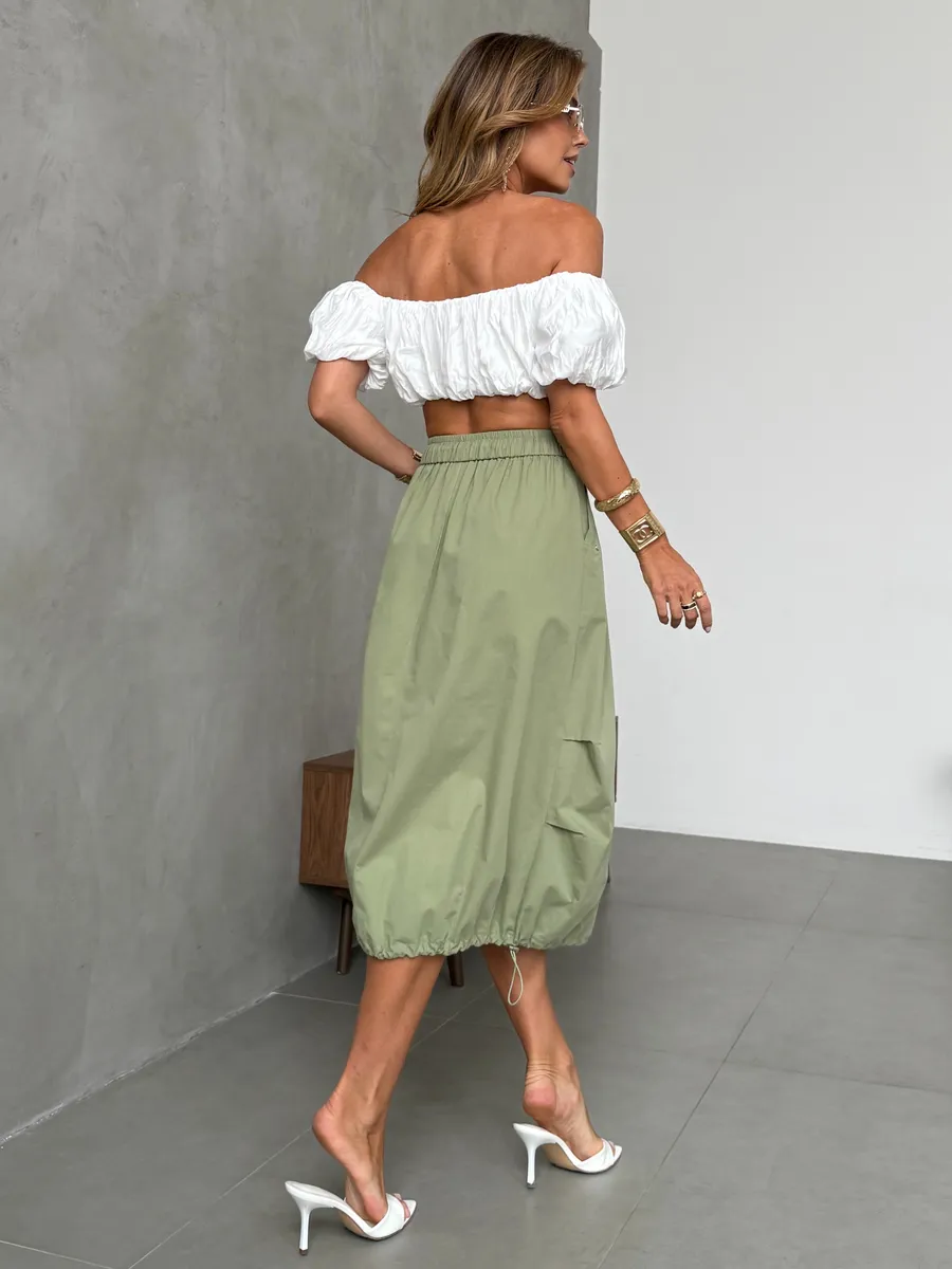 Хаки длинная летняя юбка миди