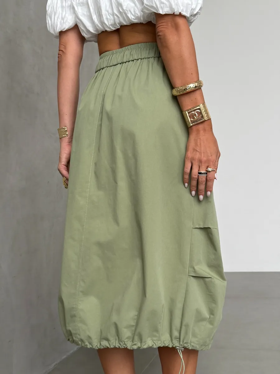 Хаки длинная летняя юбка миди