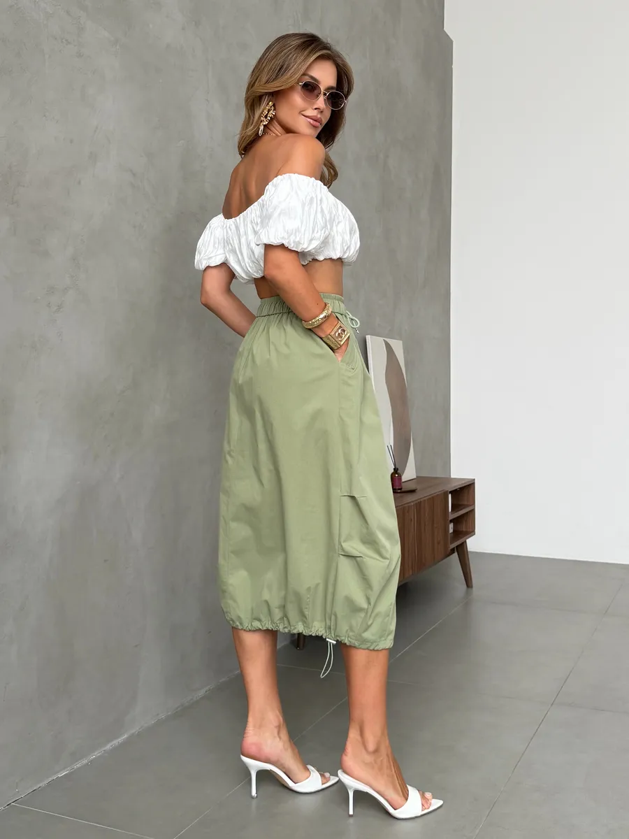 Хаки длинная летняя юбка миди