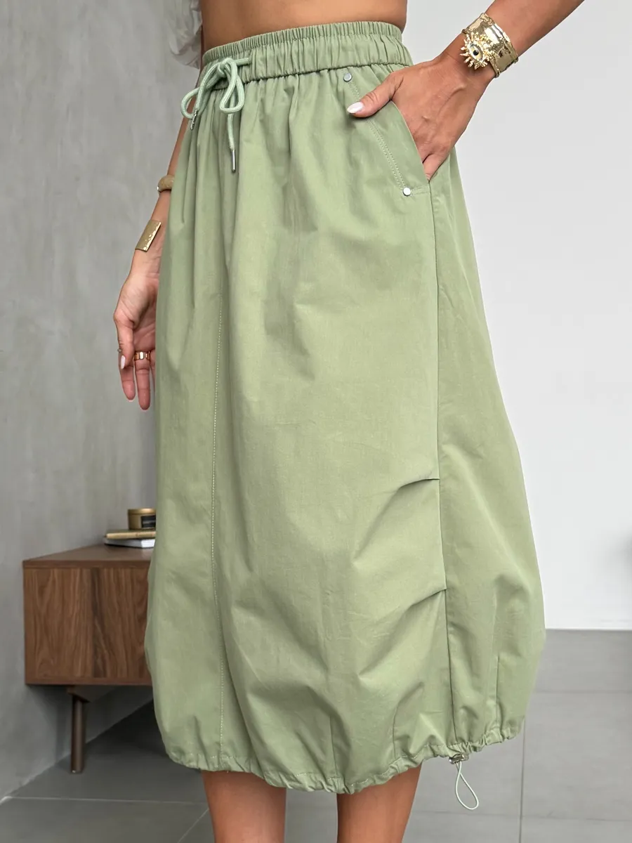 Хаки длинная летняя юбка миди