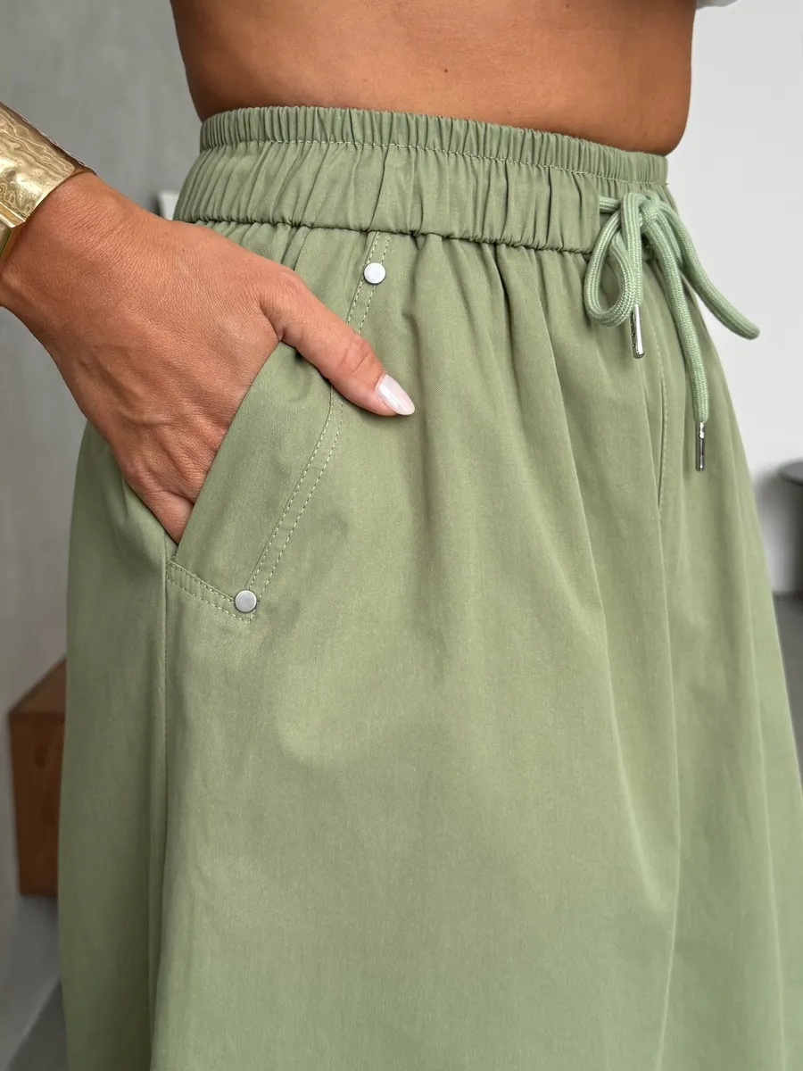 Хаки длинная летняя юбка миди