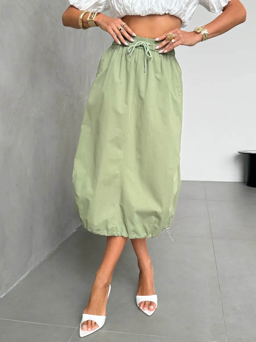 Хаки длинная летняя юбка миди