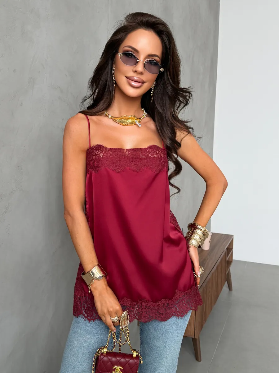 Топ атласный вечерний с кружевом