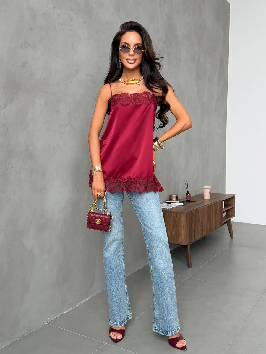 Топ атласный вечерний с кружевом