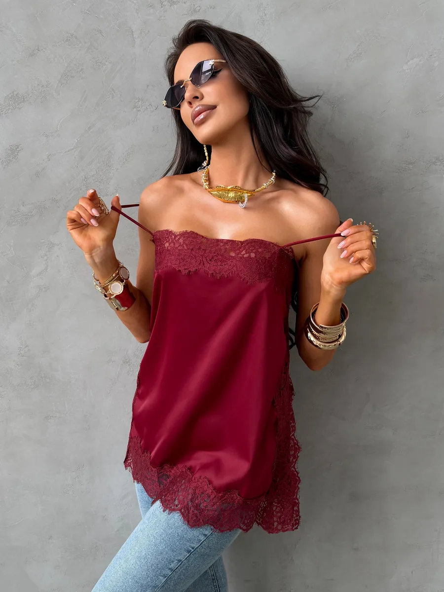 Топ атласный вечерний с кружевом