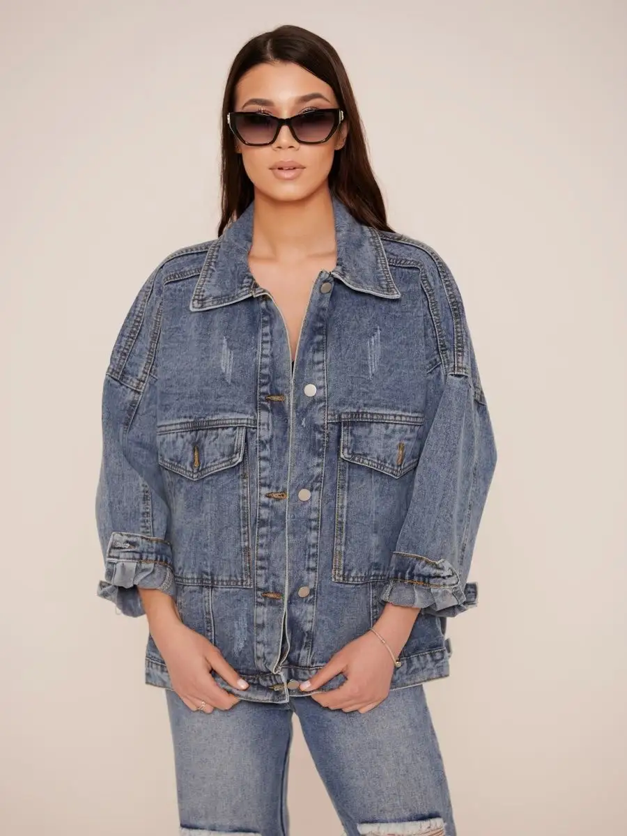 Голубая куртка джинсовая оверсайз