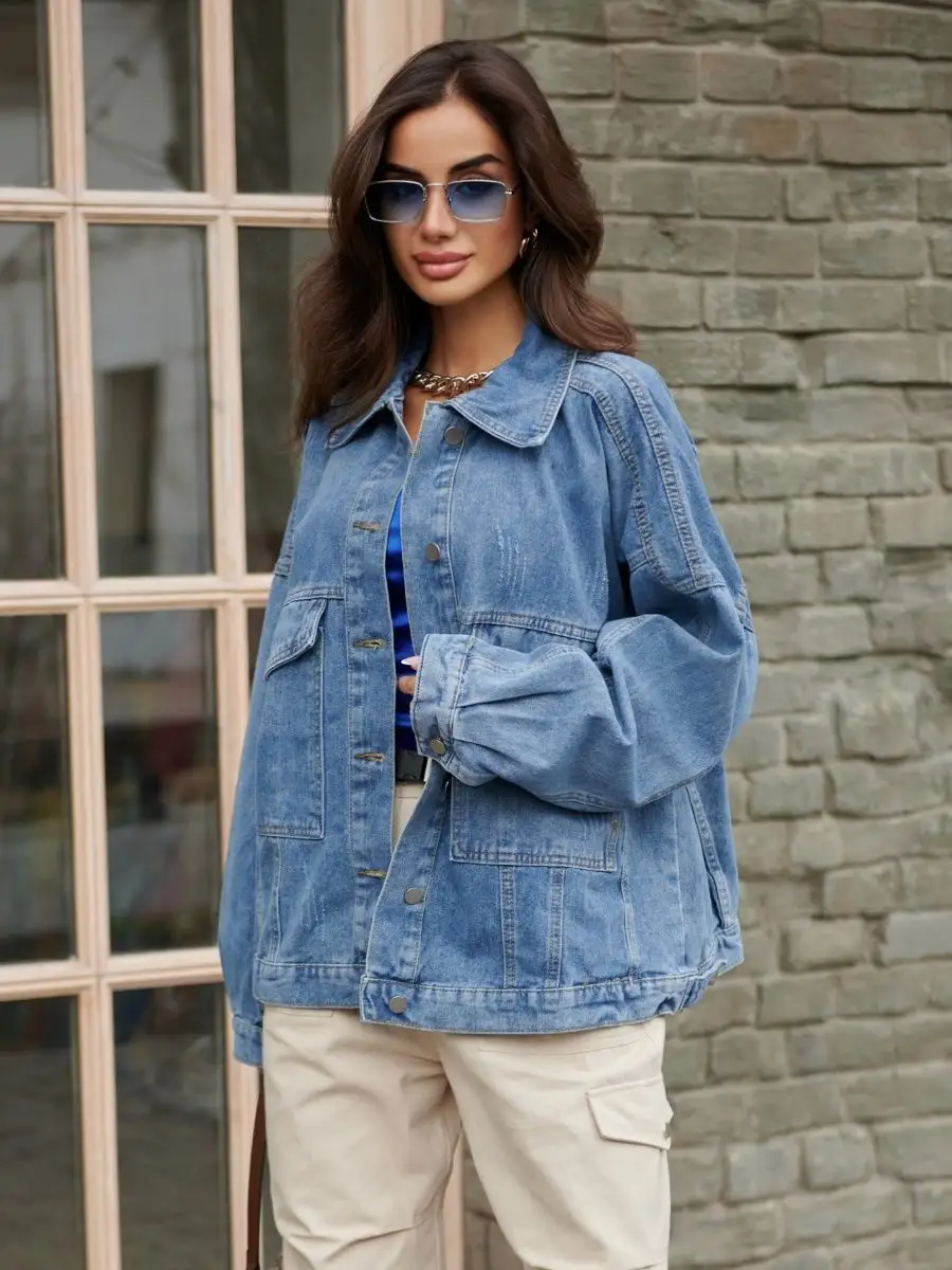 Голубая куртка джинсовая оверсайз