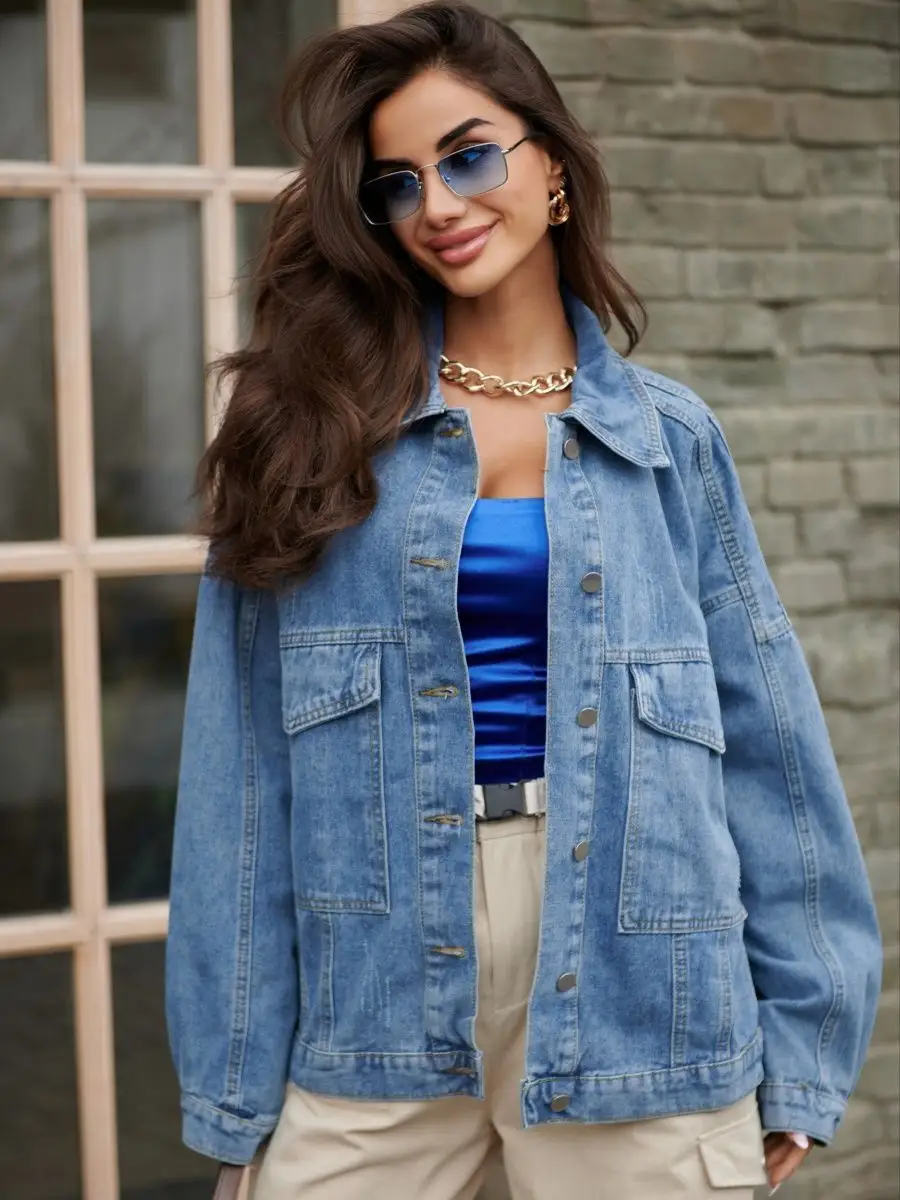 Голубая куртка джинсовая оверсайз