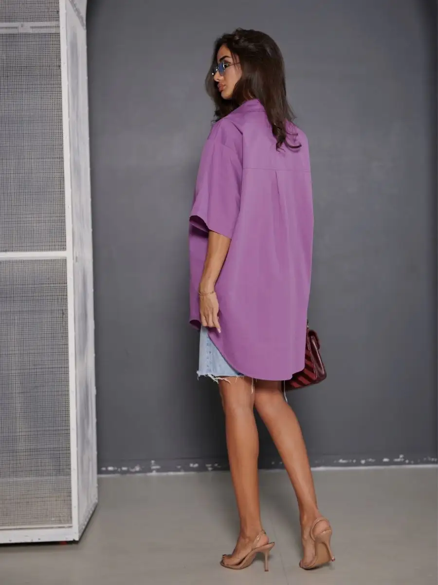 Фиолетовая рубашка оверсайз удлиненная