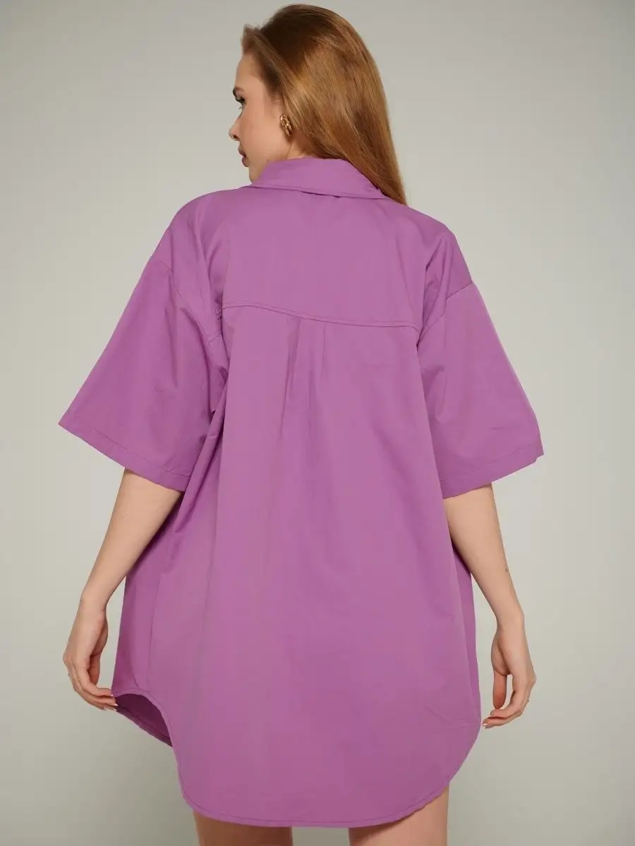 Фиолетовая рубашка оверсайз удлиненная