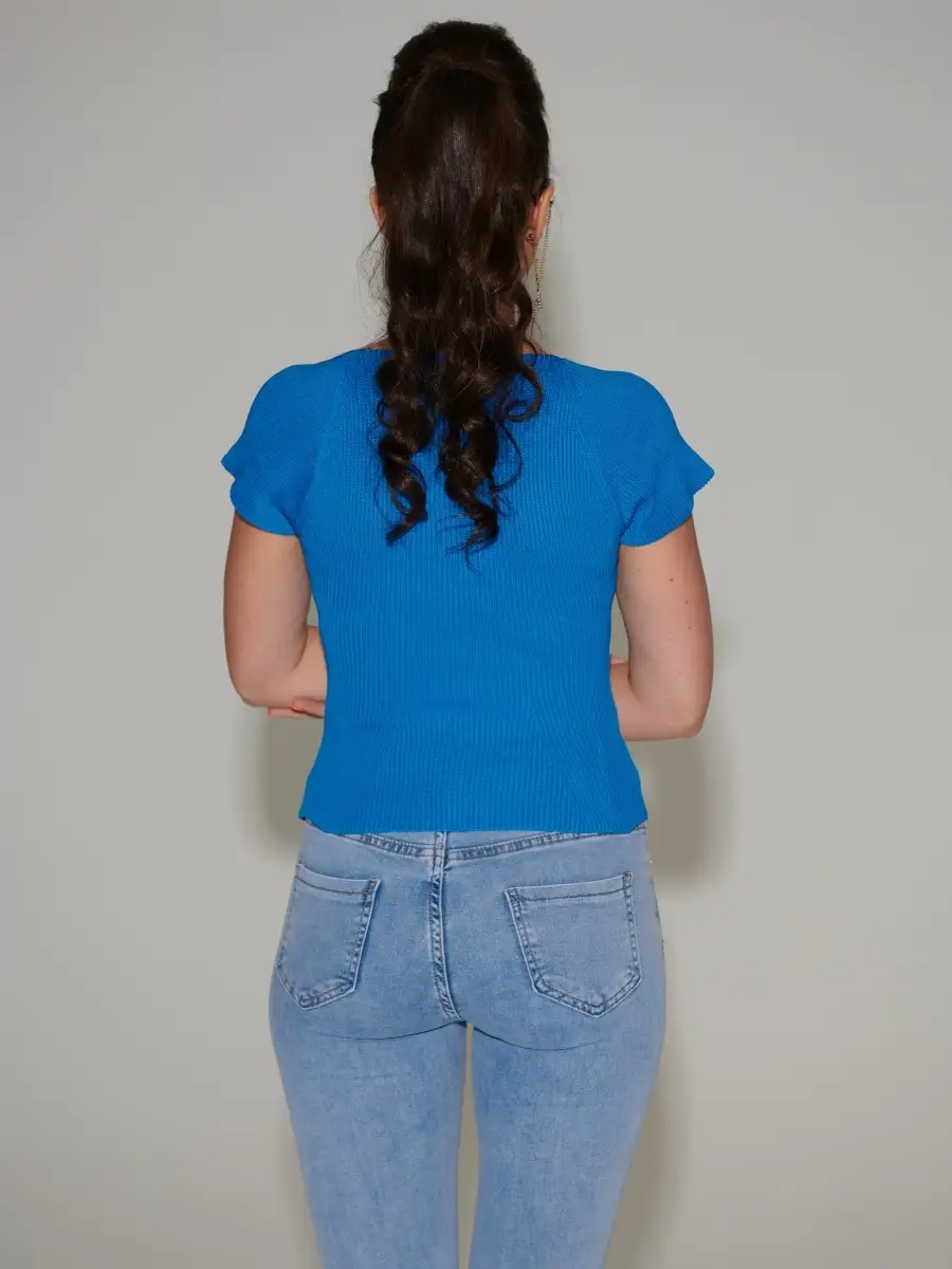 Синяя блузка женская с коротким рукавом офисная школьная нарядная