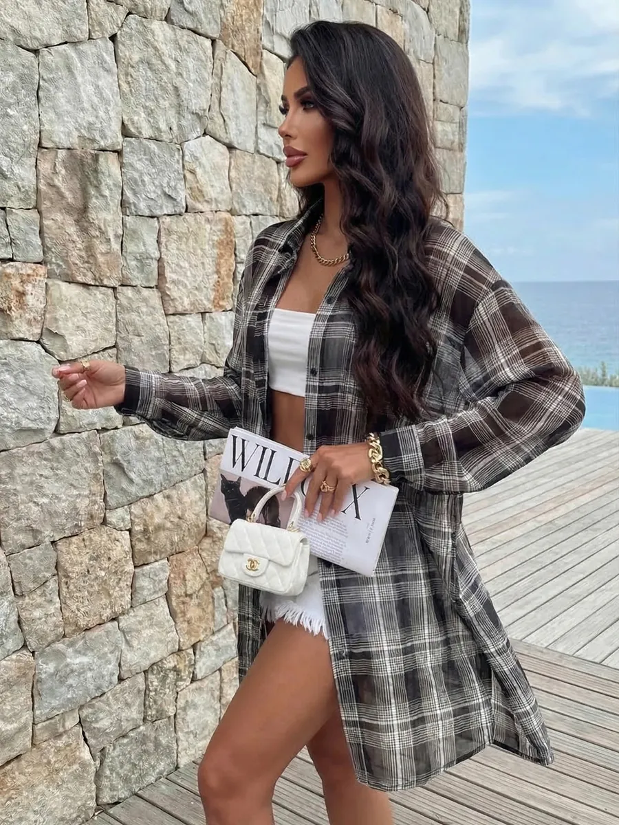 Рубашка оверсайз удлиненная в клетку