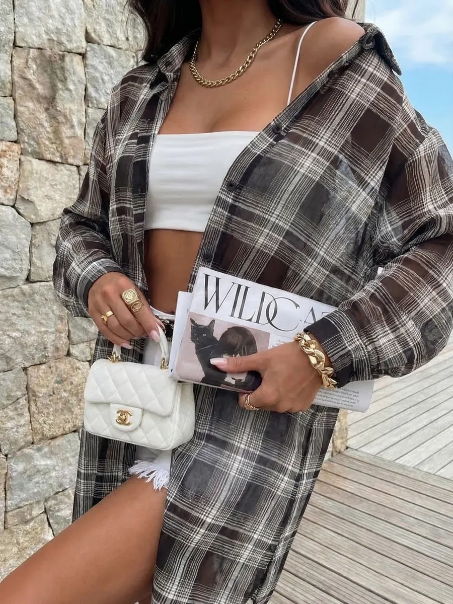 Рубашка оверсайз удлиненная в клетку