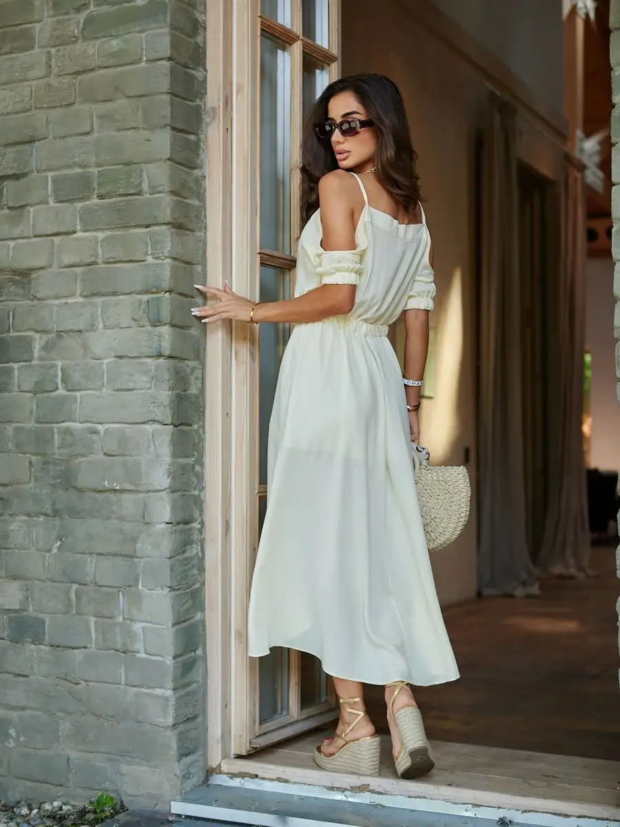 Бежевое платье летнее нарядное