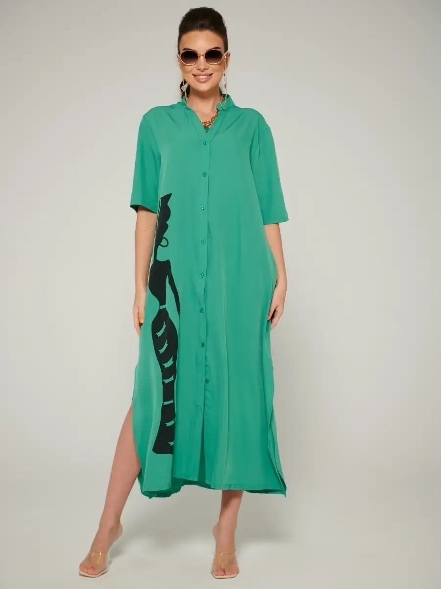 Зеленое платье рубашка летнее женское