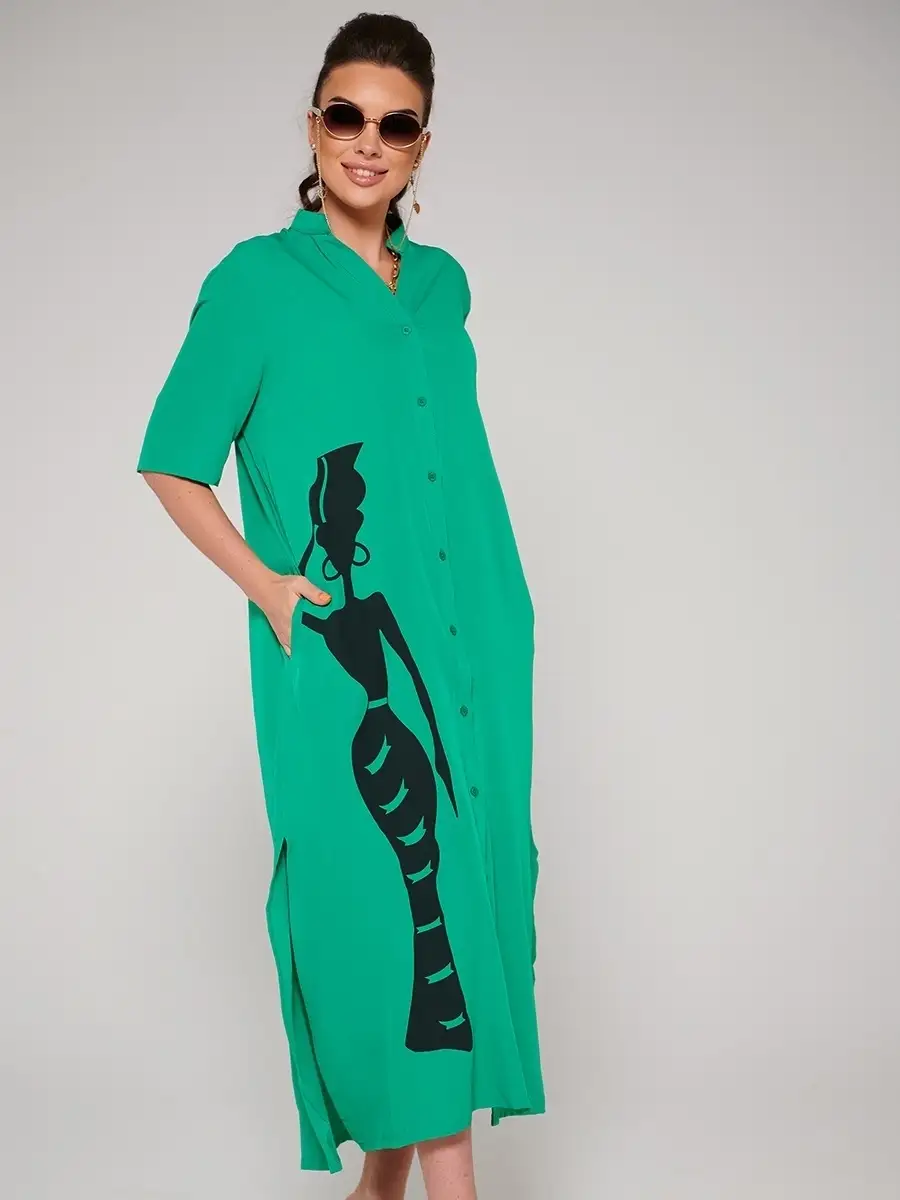 Зеленое платье рубашка летнее женское