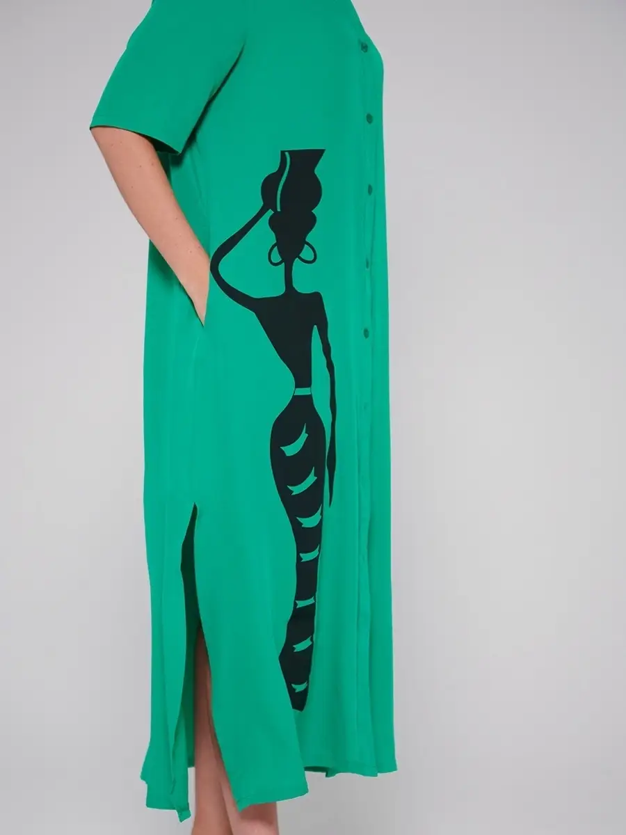 Зеленое платье рубашка летнее женское