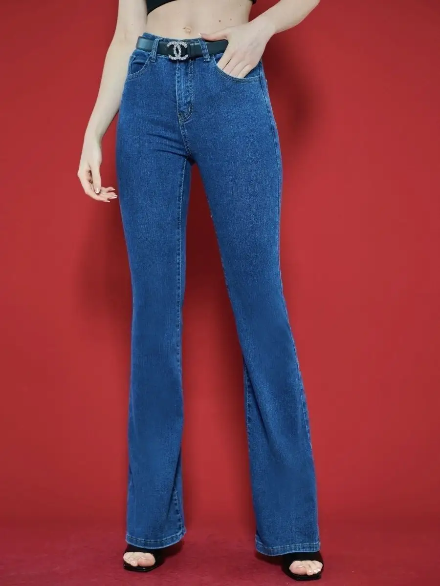 Джинсы с высокой посадкой пушап клеш