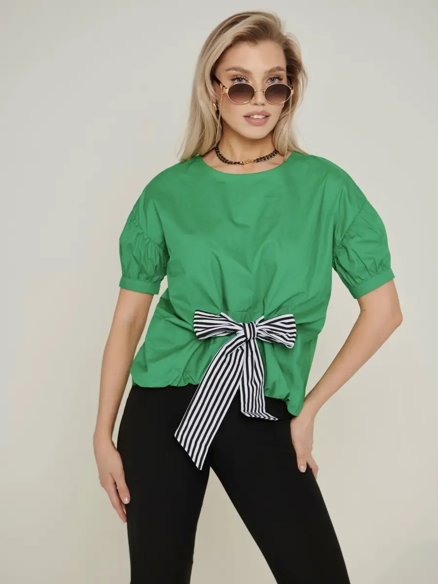Зеленая блузка женская хлопковая праздничная