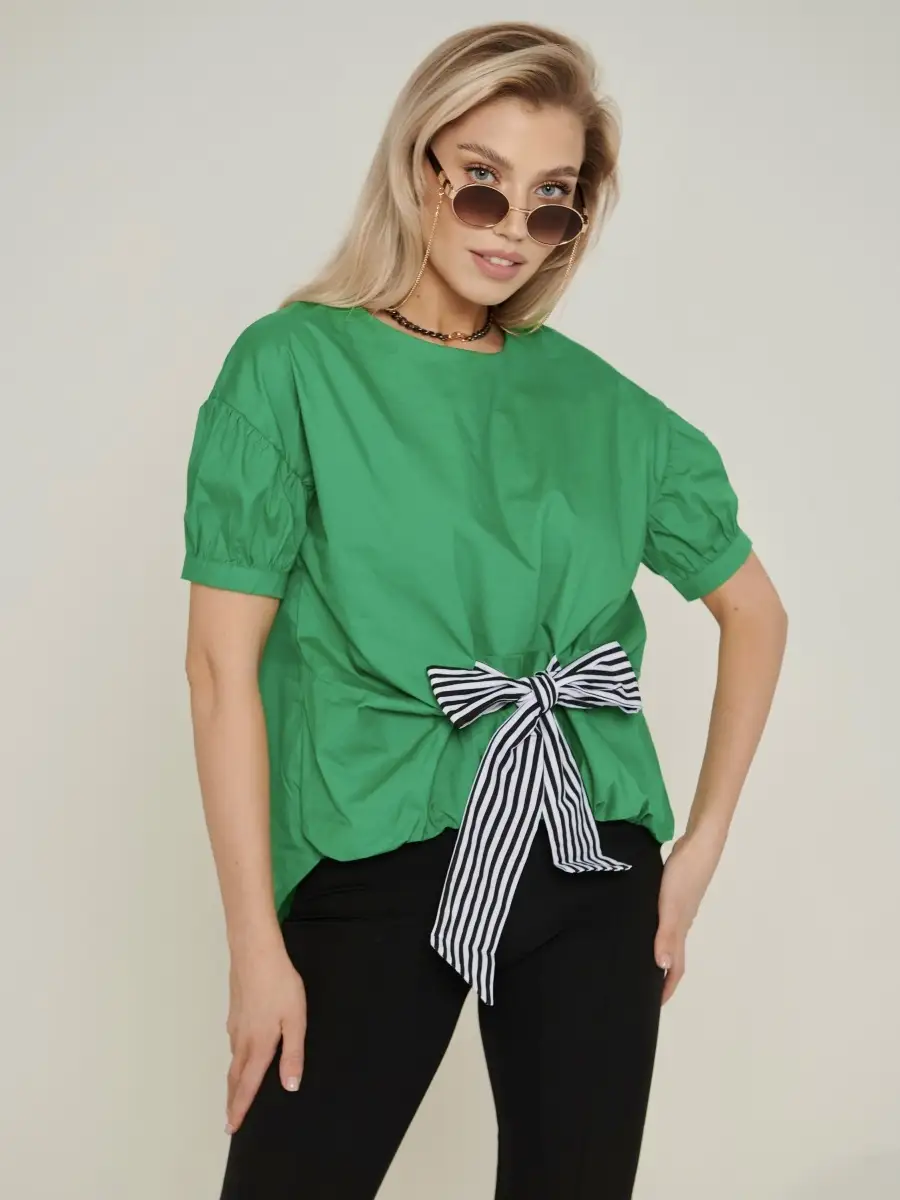 Зеленая блузка женская хлопковая праздничная