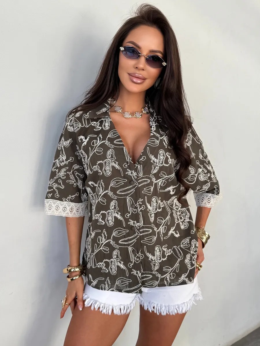 Зеленая блузка рубашка летняя льняная