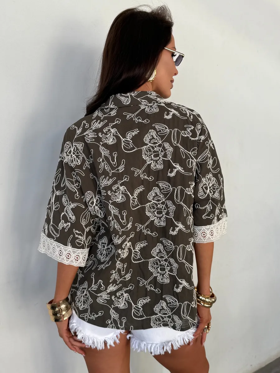 Зеленая блузка рубашка летняя льняная