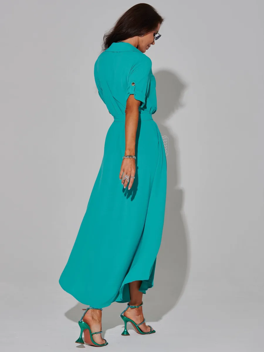 Бирюзовое длинное летнее платье повседневное