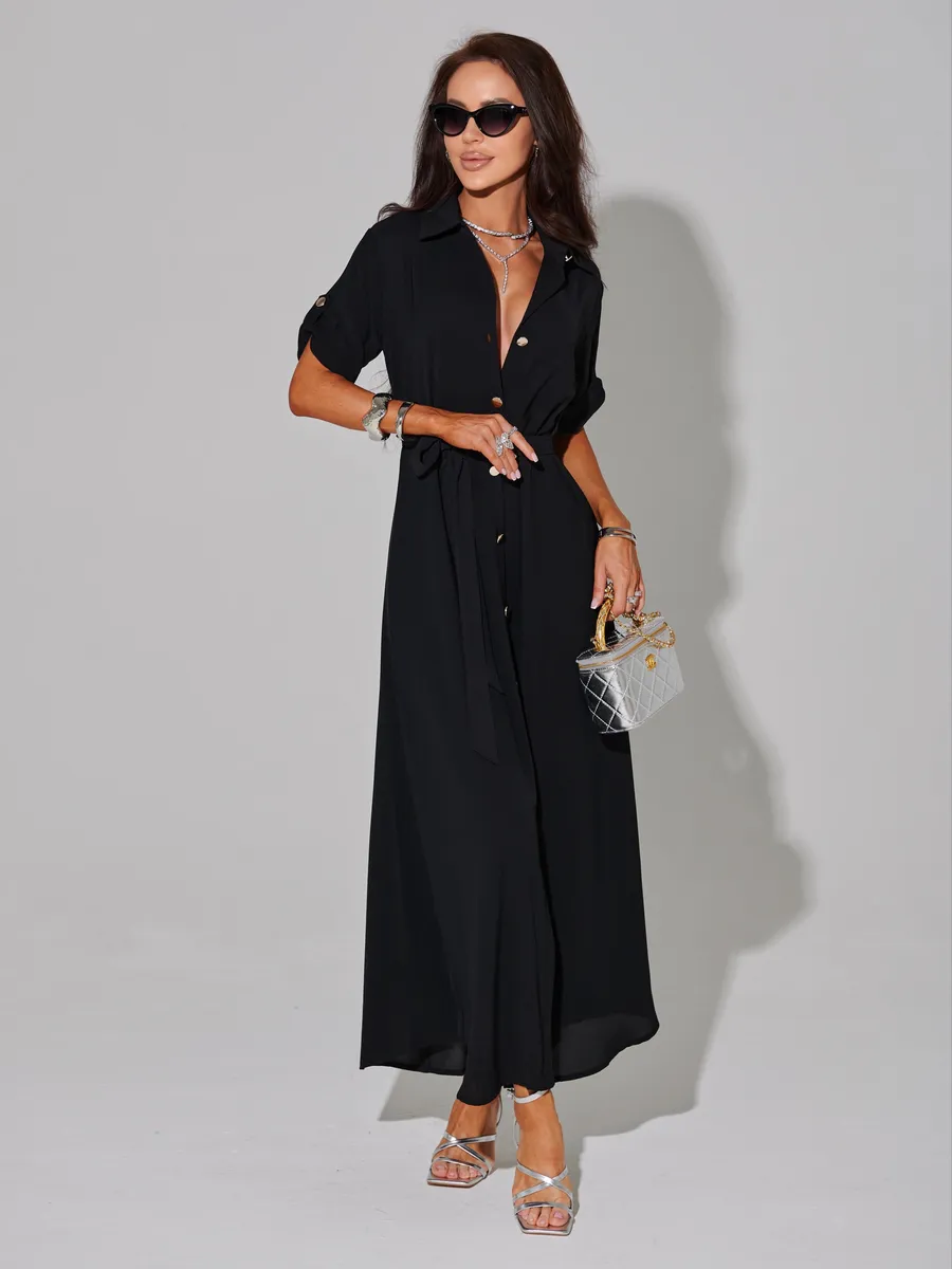Черное длинное летнее платье повседневное