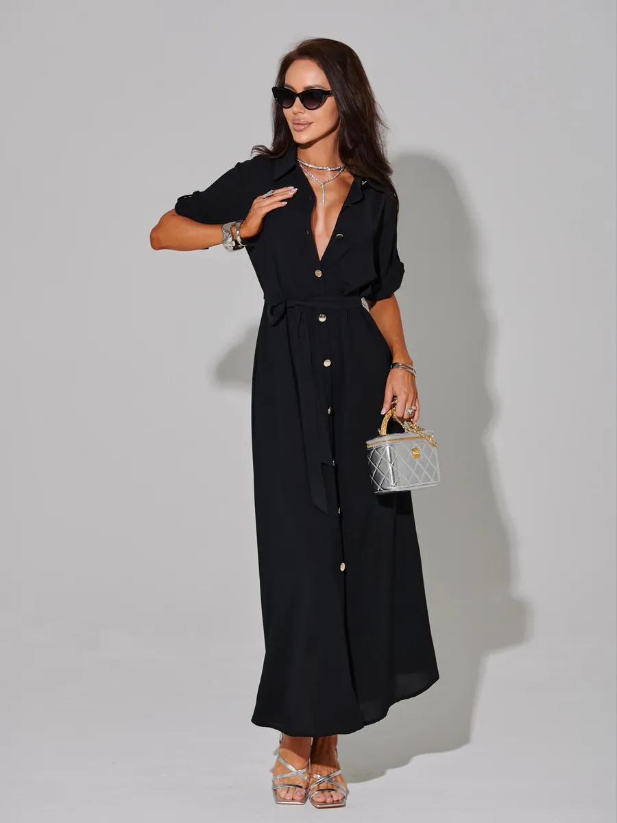 Черное длинное летнее платье повседневное