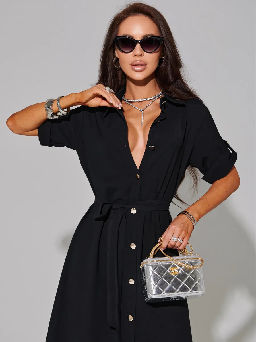 Черное длинное летнее платье повседневное