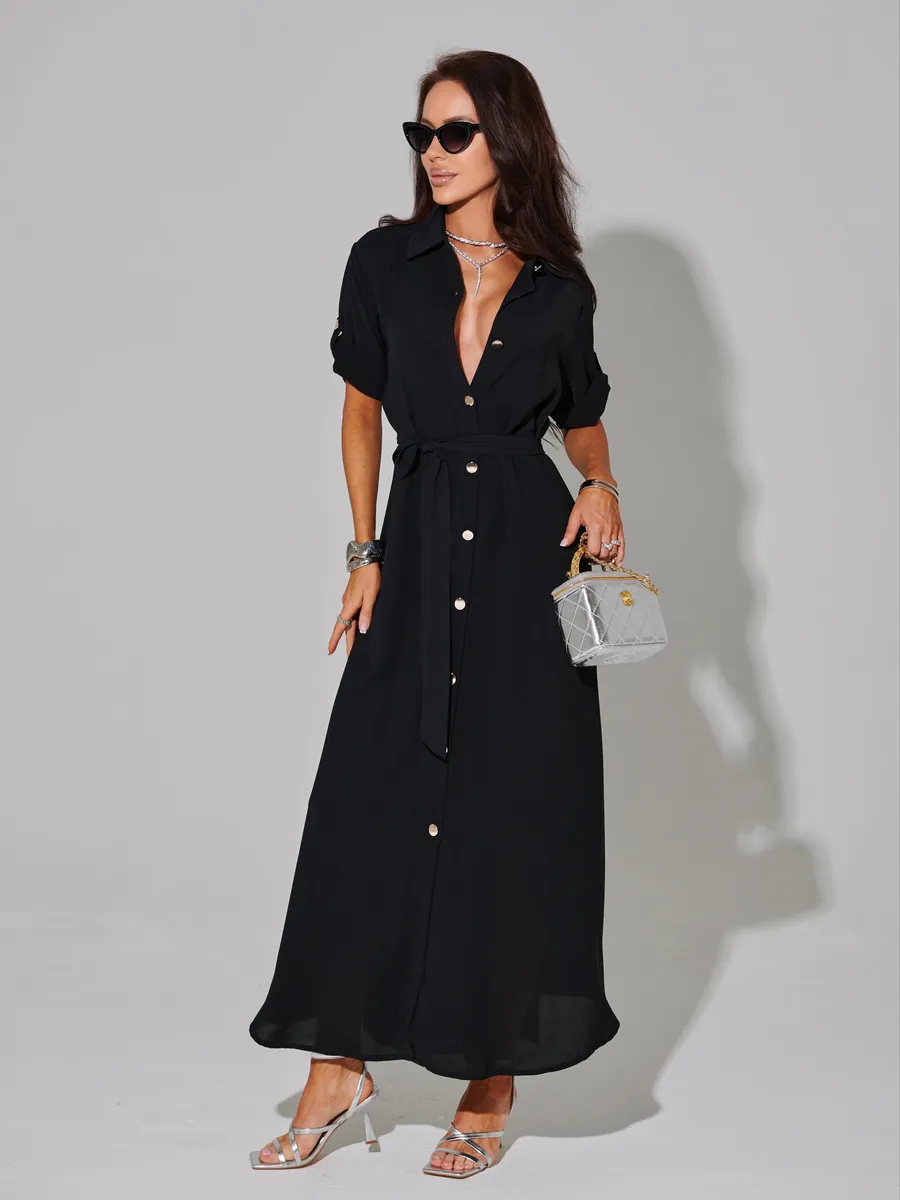 Черное длинное летнее платье повседневное