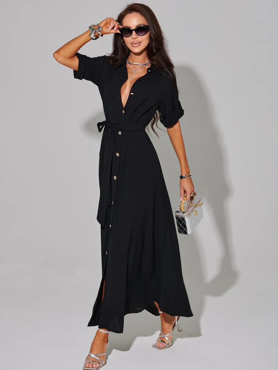 Черное длинное летнее платье повседневное