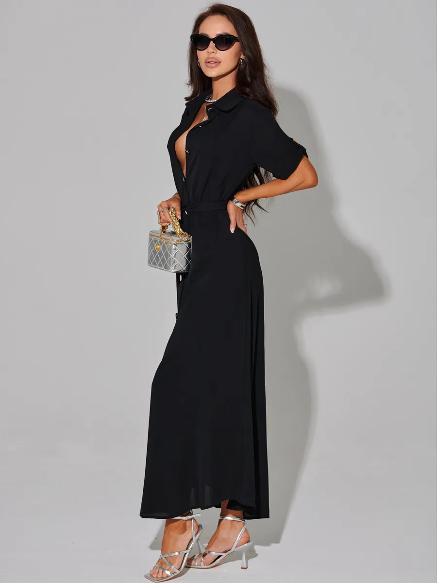 Черное длинное летнее платье повседневное