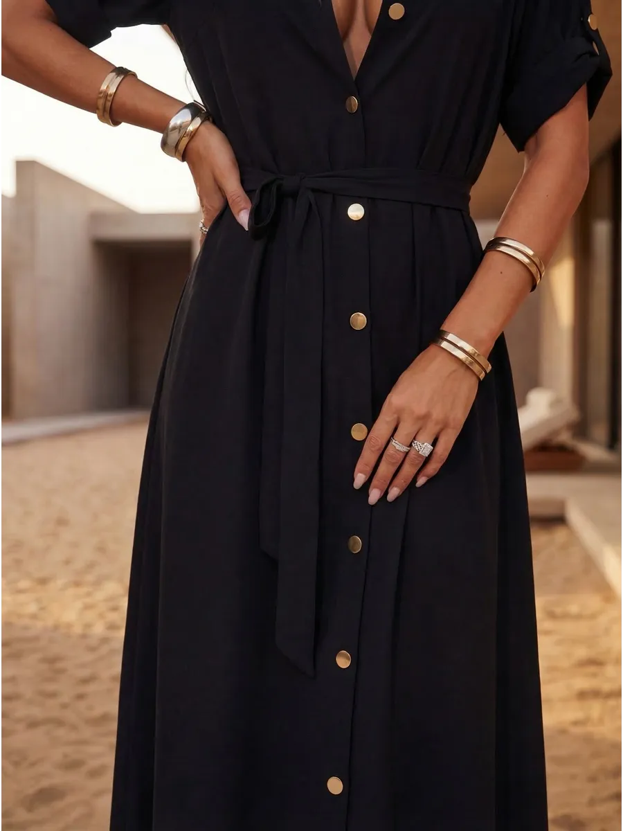 Черное длинное летнее платье повседневное