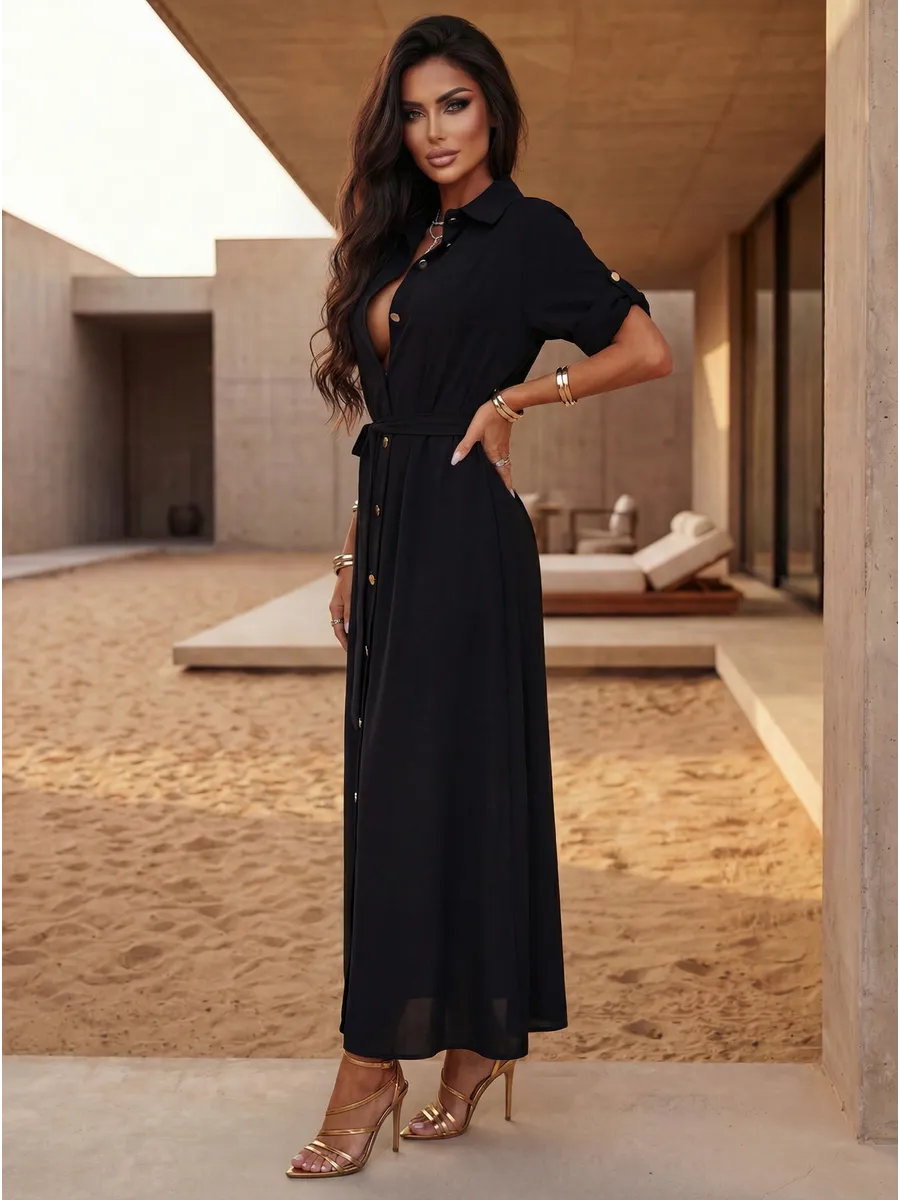 Черное длинное летнее платье повседневное