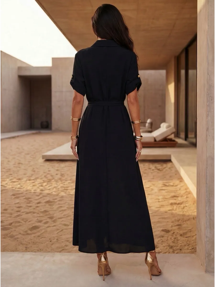 Черное длинное летнее платье повседневное