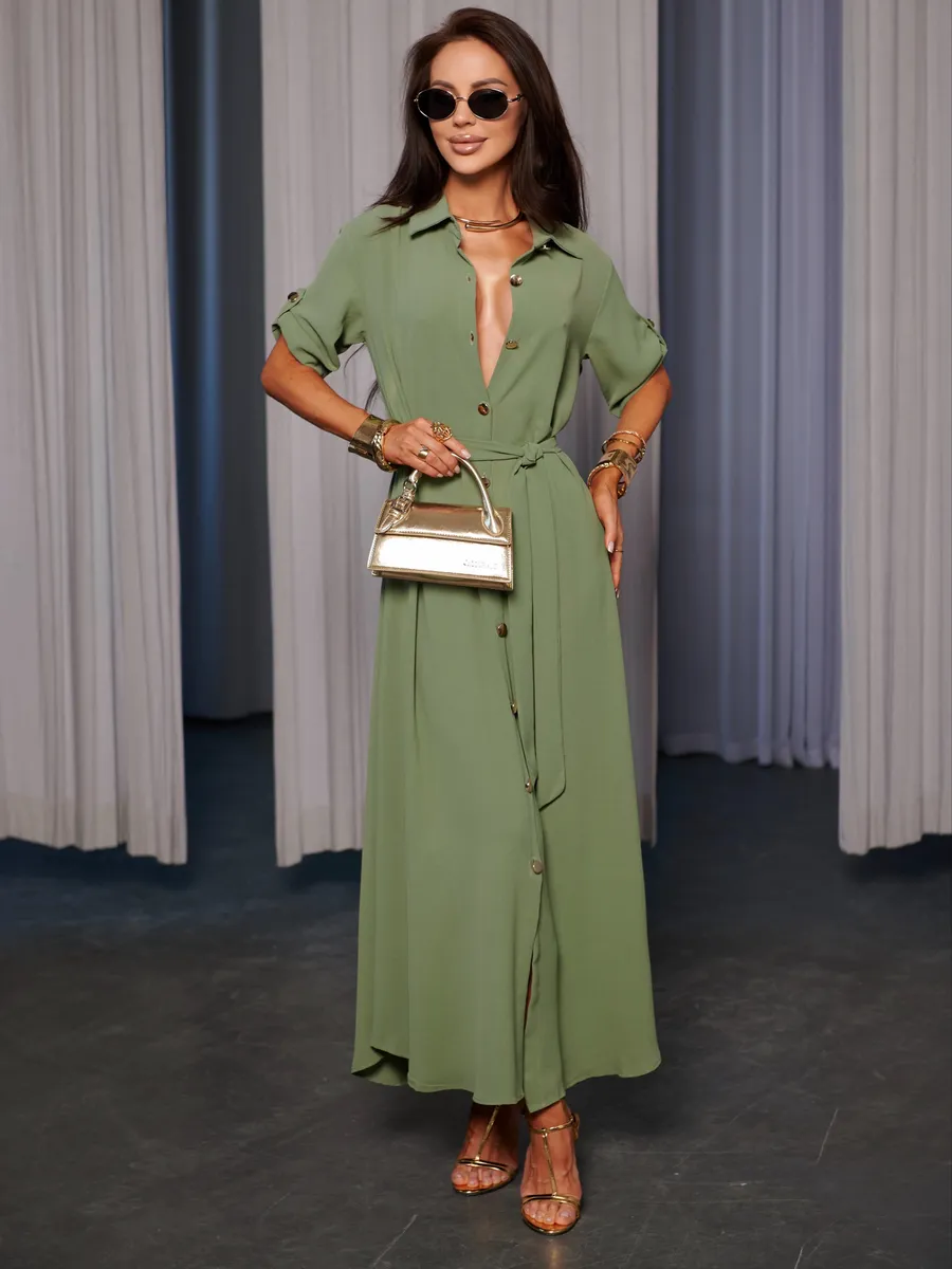 Зеленое длинное летнее платье повседневное