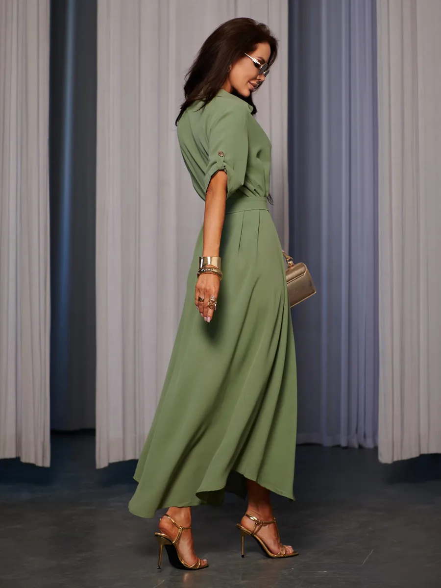 Зеленое длинное летнее платье повседневное