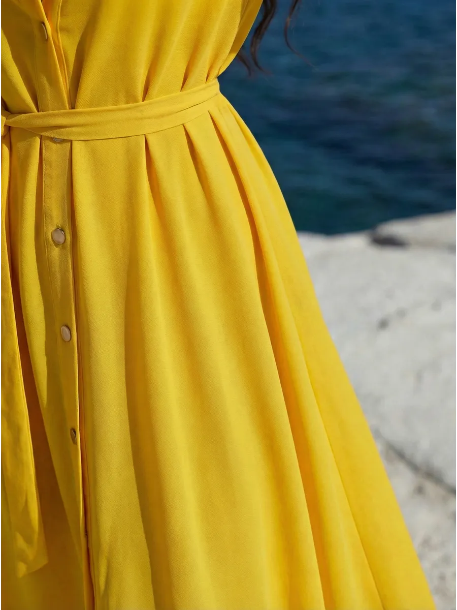 Желтое длинное летнее платье повседневное