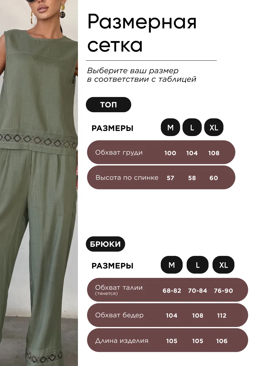 Зеленый костюм брючный летний льняной