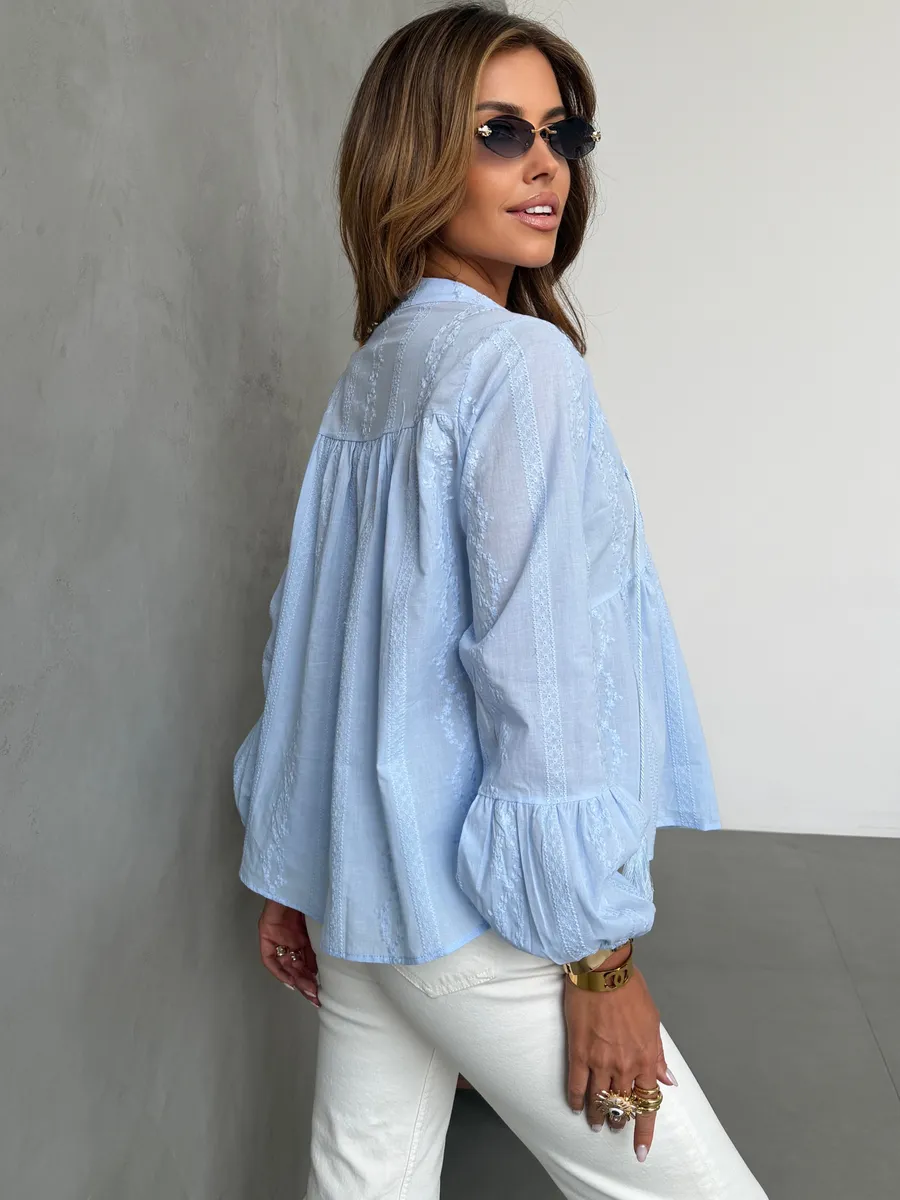 Синяя блузка нарядная летняя хлопковая