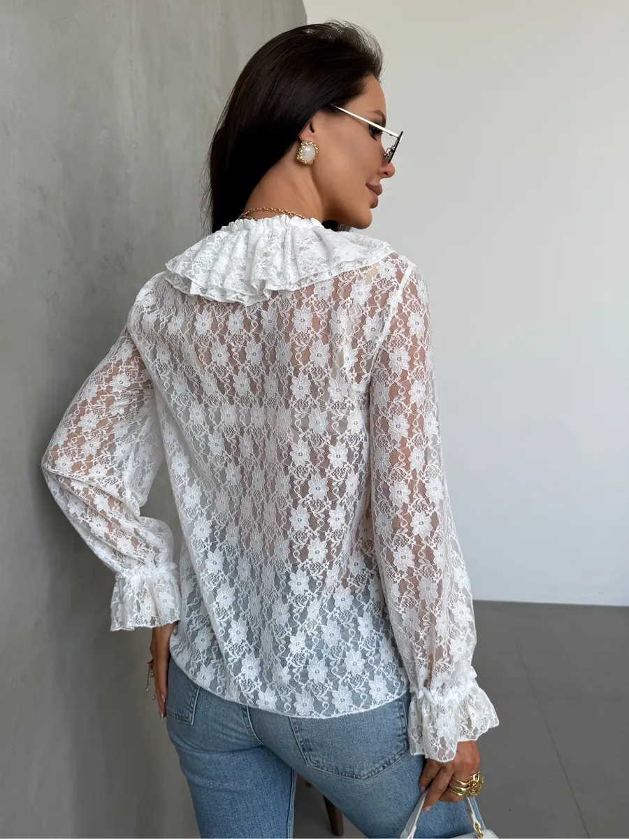 Белая нарядная кружевная блузка праздничная вечерняя