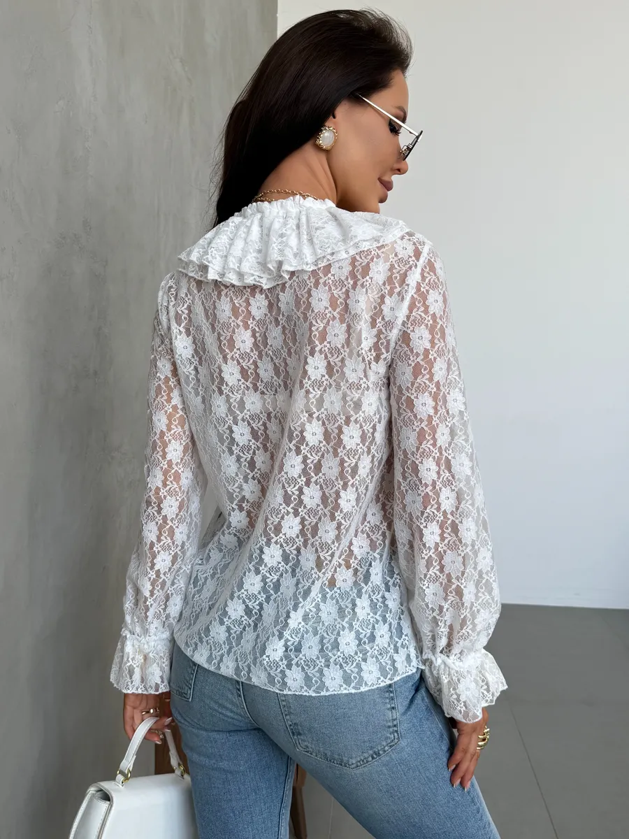 Белая нарядная кружевная блузка праздничная вечерняя